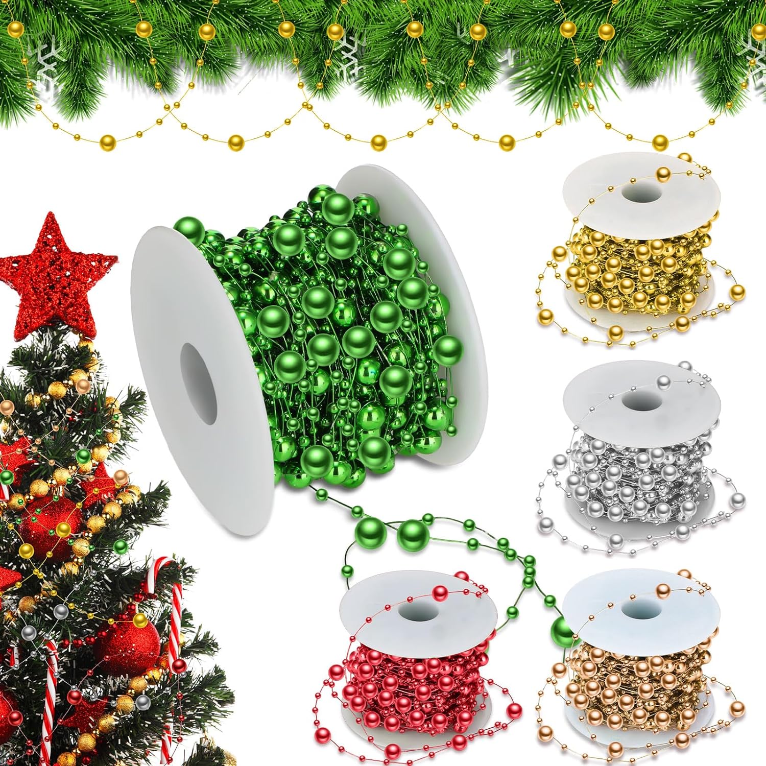 Christmas Tree Artificial - 2meter 3-8mm Beads Garland Pearl Strands