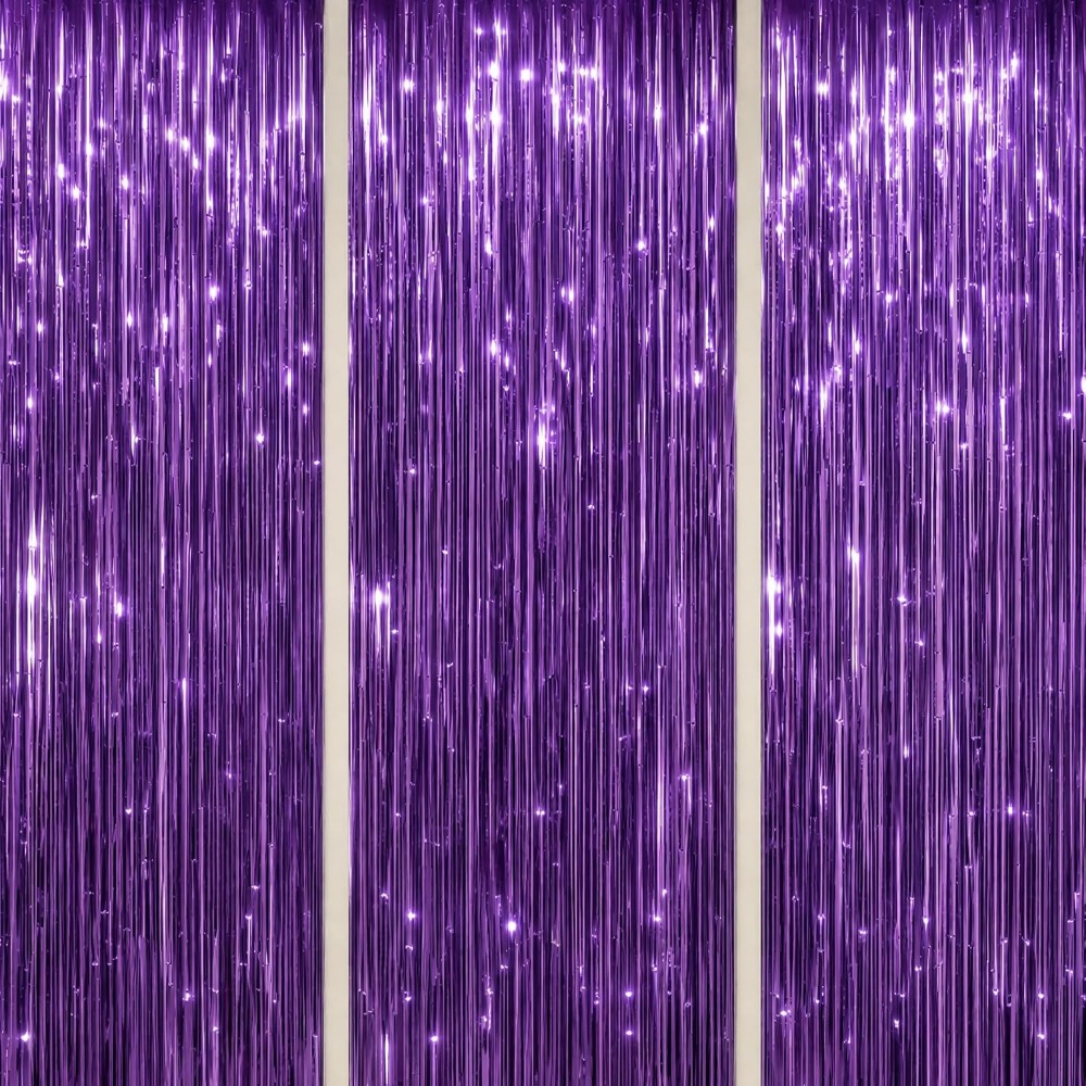 Tinsel Garland Decoration - Foil Fringe Backdrop Purple Shiny Tinsel