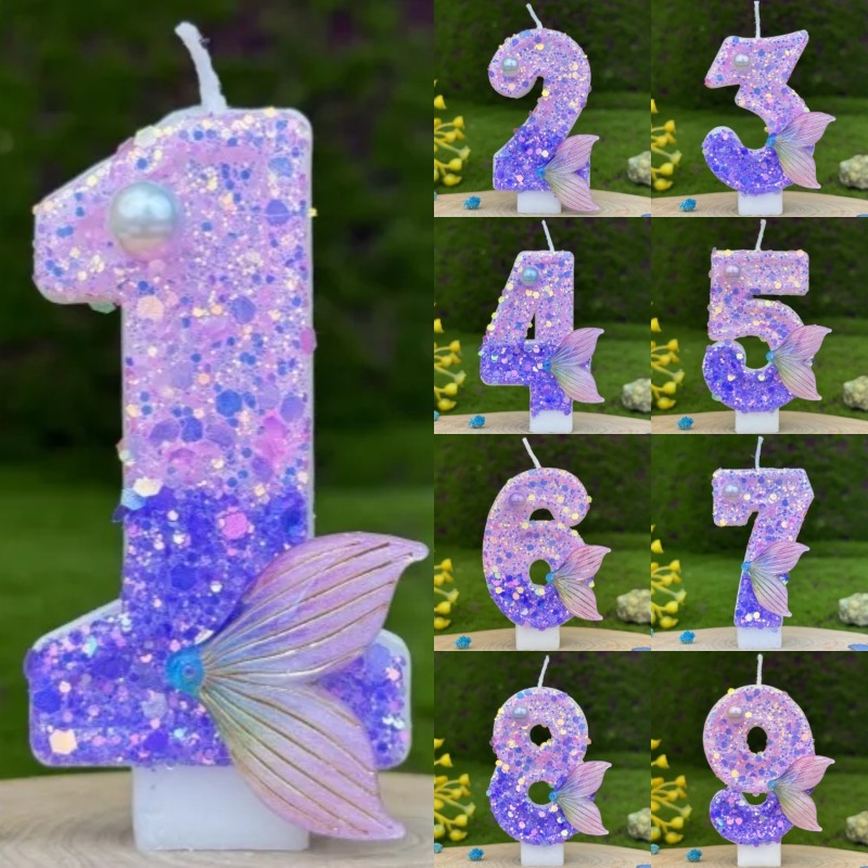 Holiday Candle Set - Glitter Purple Gradient Mermaid Tail Number