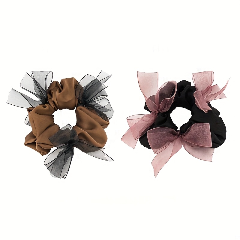 Ribbon Bow Gift - Organza woven bow satin scrunchie, new