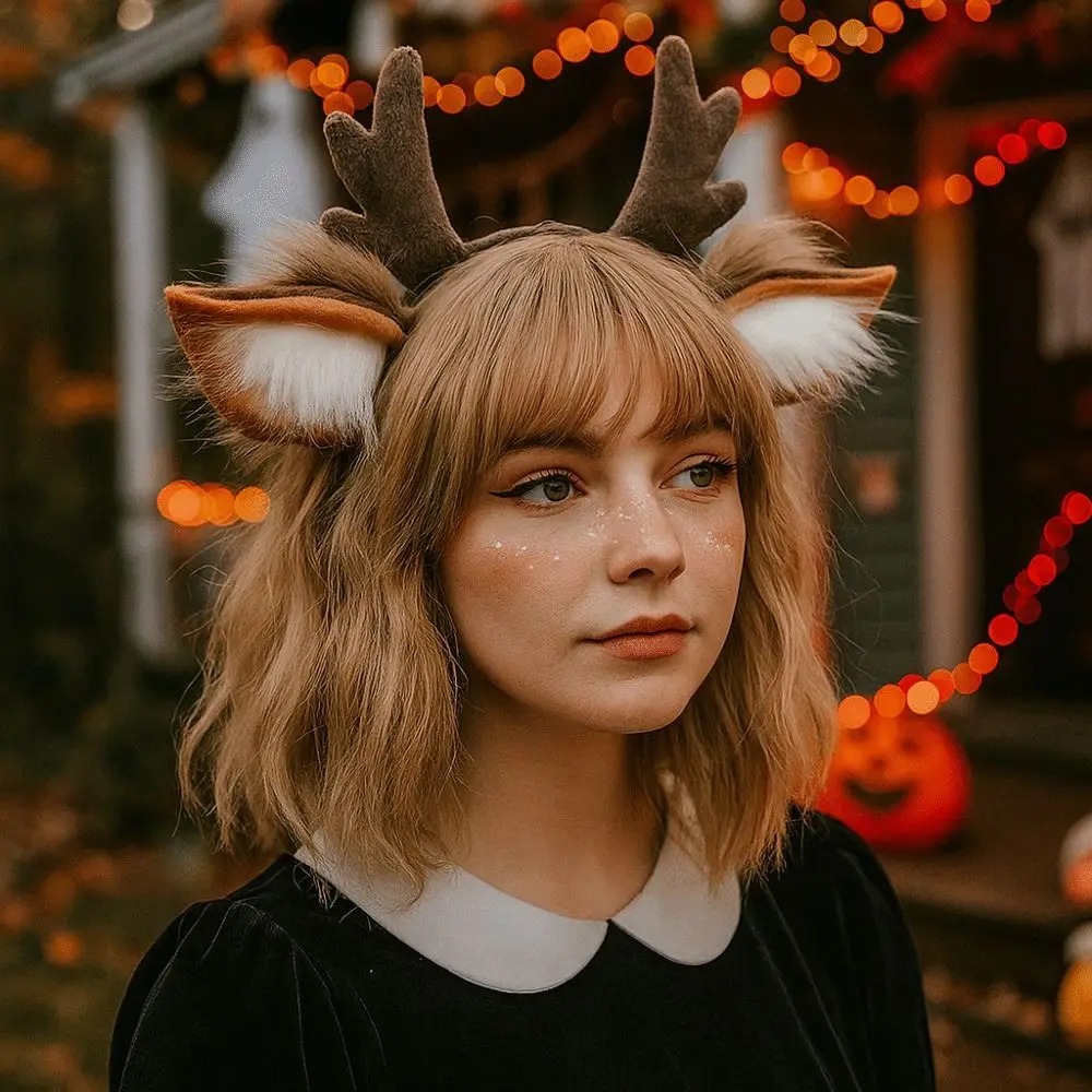 Reindeer Antlers Headband - Fluffy Deer Ears Reindeer Antler Headband