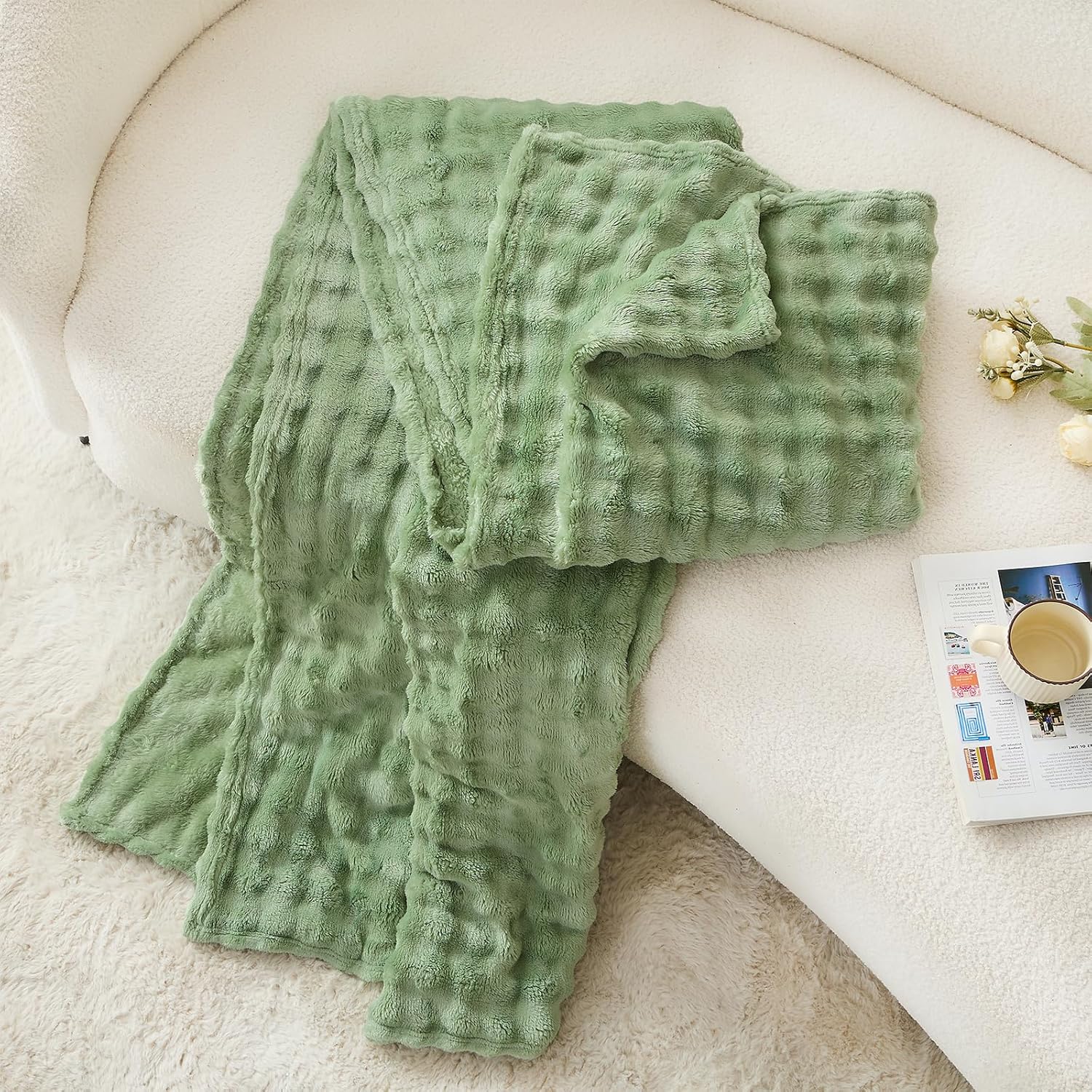 Sage Green Bubble Fleece Blank - Christmas Throw Blanket review and price
