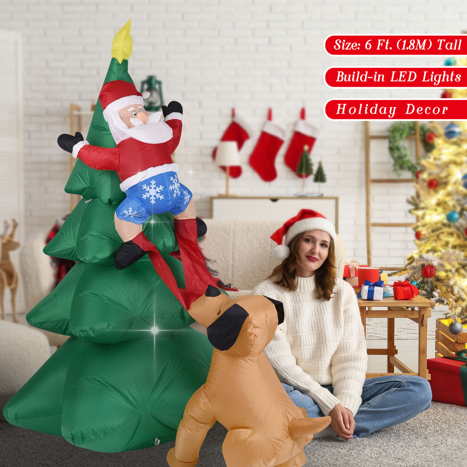 Christmas Inflatable Dog  w/Sa - Christmas Lights Outdoor review and price