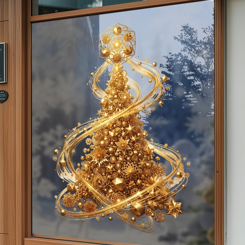 Golden Xmas Tree Window Cling  - Snowflake Window Decal review and price
