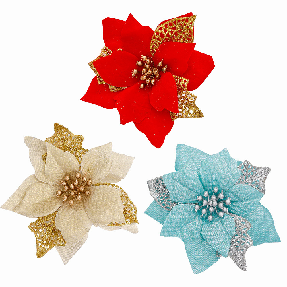 10Pcs Glitter Artificial Flowe - Christmas Wreath Fake review and price