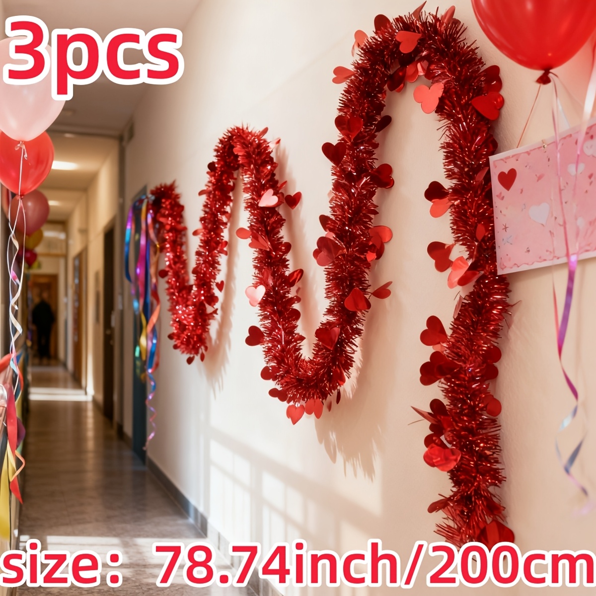 3pcs Red Heart Plastic Tinsel  - Tinsel Garland Decoration review and price