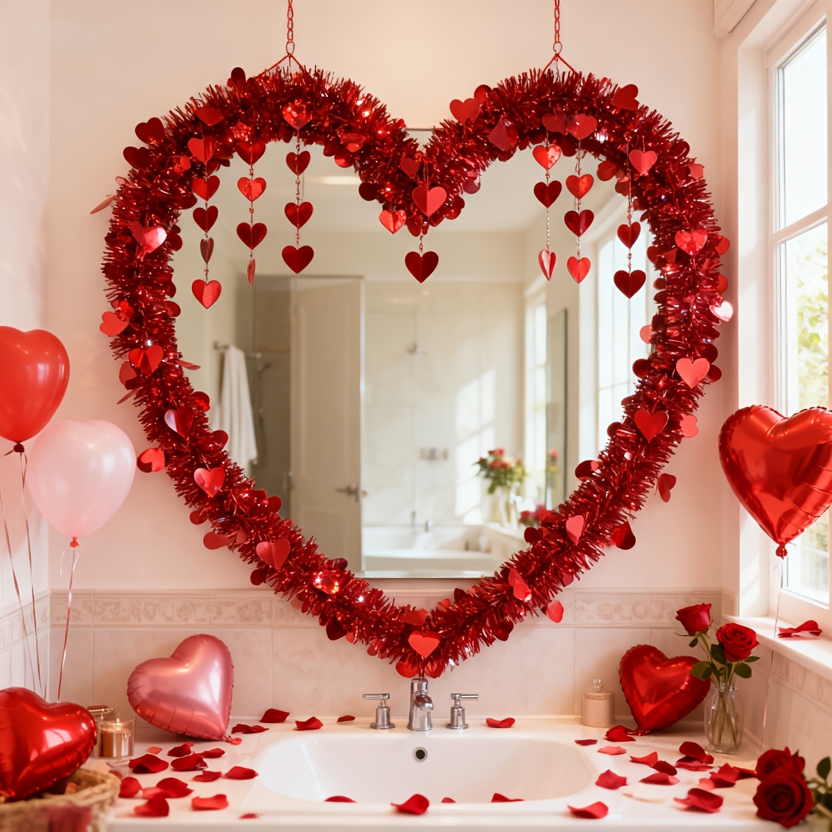 3pcs Red Heart Plastic Tinsel  - Tinsel Garland Decoration review and price