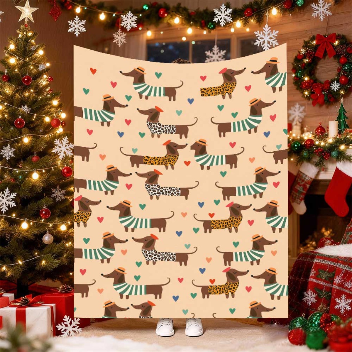 Cute Christmas Dachshund Dog B - Christmas Throw Blanket review and price