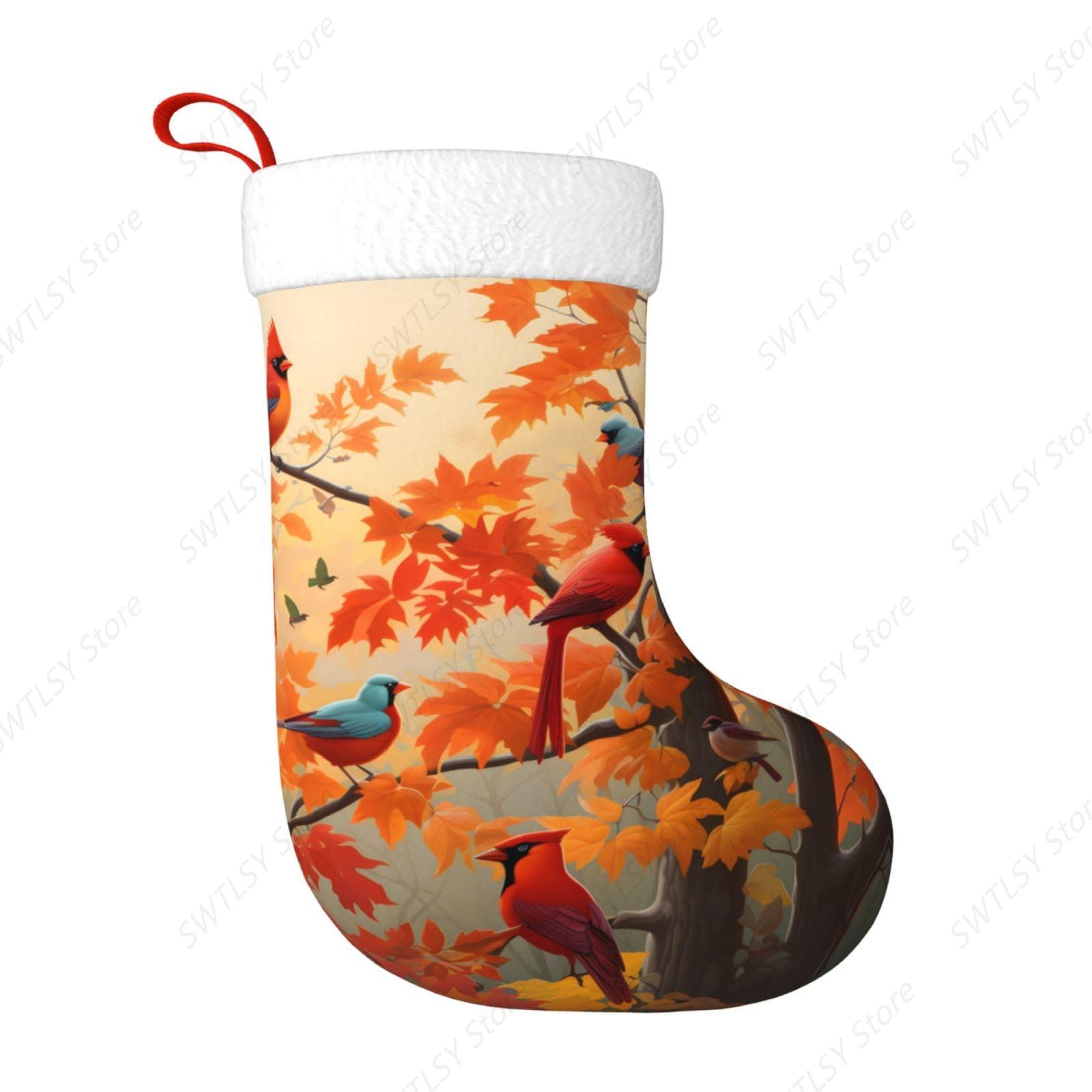 Fall Cardinal Birds and Maple- - Christmas Stocking Hanging review and price